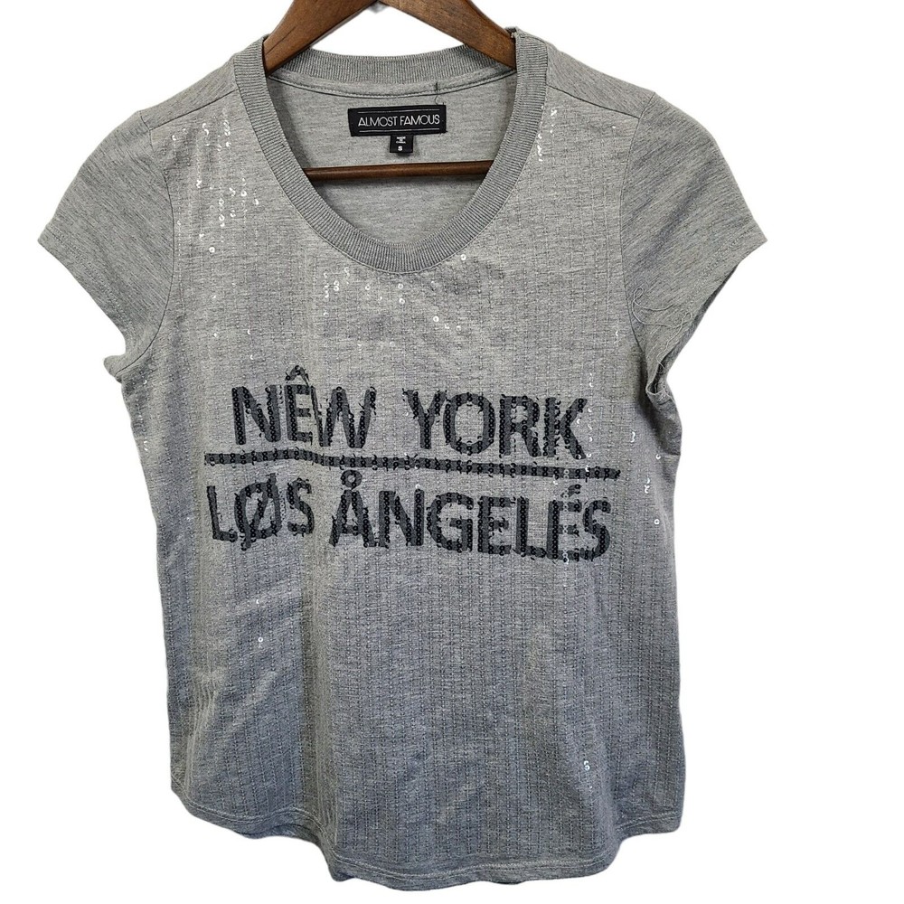 Almost Famous Sequin Graphic Short Sleeve T Shirt Small